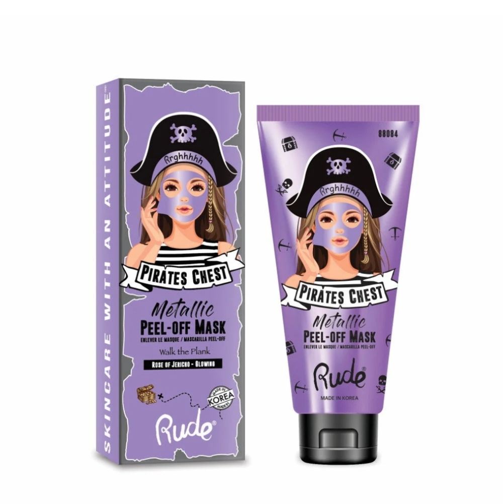Rude Cosmetics Pirates Chest Metallic Peel-Off Mask Rose Of Jericho Glowing 2oz